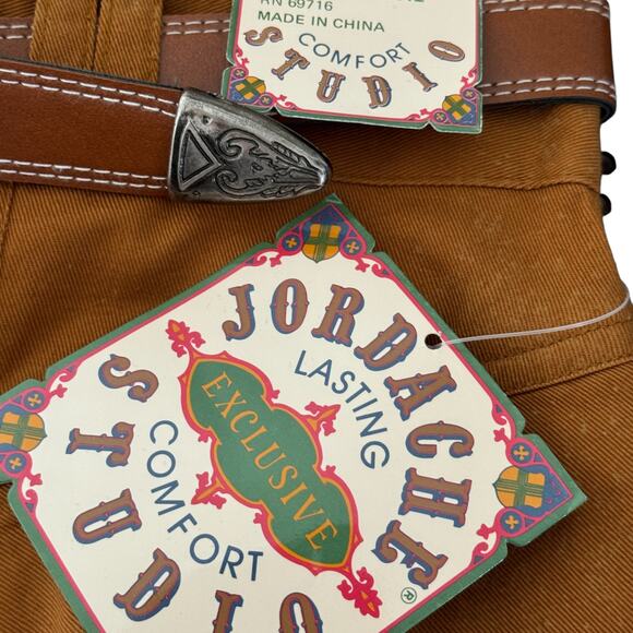 Jordache Vintage Studio Skirt Size 14 Brown Pleated Midi Belted 100% Cotton NWT - Picture 3 of 16